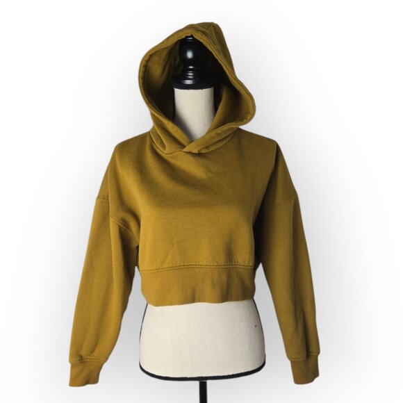 Forever 21 Army Green Brown Cropped Fleece Hoodie Medium - Picture 2 of 8